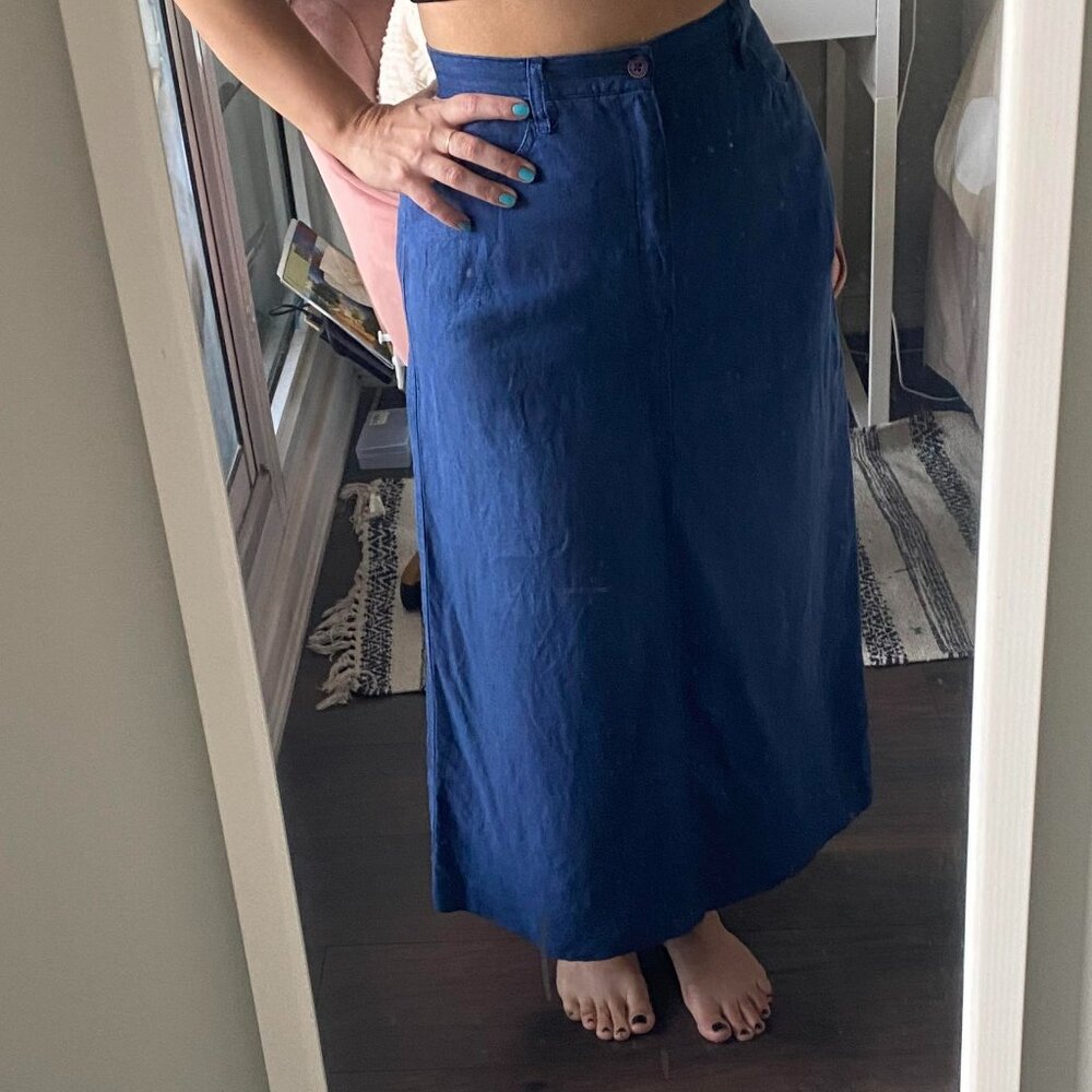 JACOB Vintage 100% Linen Blue Maxi Skirt Size 8 - Picture 1 of 7